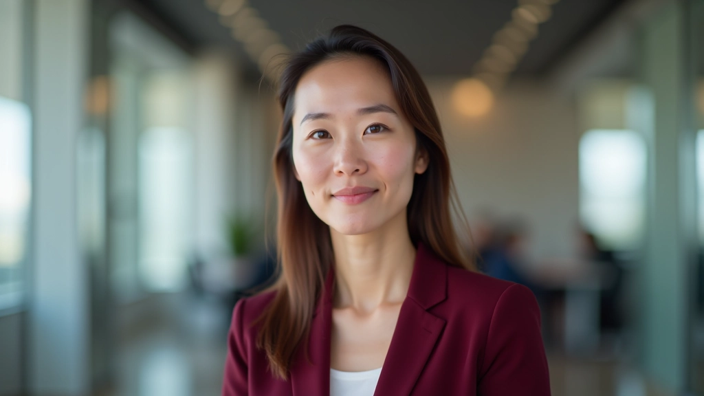 Woman speaking calmly in professional setting, open body language